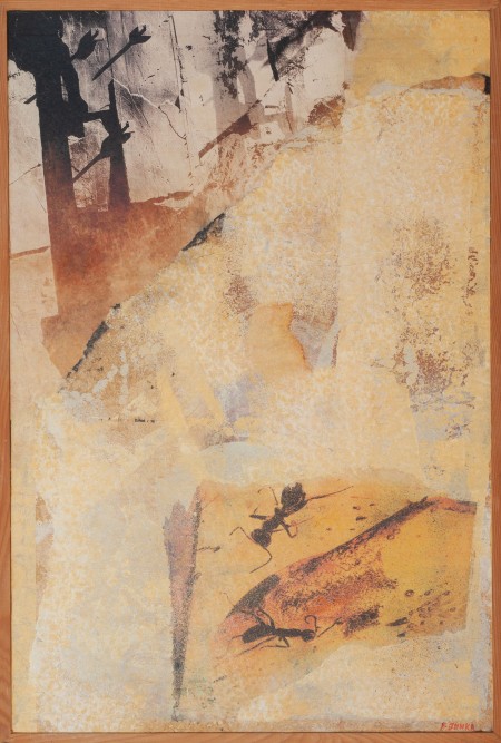 Ambre 84x54 Tableau d'artiste : techniques mixtes avec peinture acrylique, techniques personnelle d'impressions artistiques, retouches d'images, jeux de matières et collages.