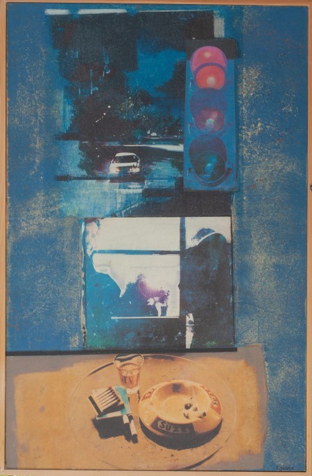 Feux rouge 100x65 Francine JUNKA artiste peintre française : techniques mixtes avec peinture acrylique, impressions artistiques, retouches d'images, jeux de matières et collages.