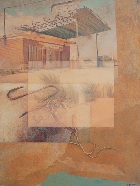 Mirage n°1 Tableau d'artiste : techniques mixtes avec peinture acrylique en trompe l’œil, techniques personnelle d'impressions artistiques, retouches d'images, jeux de matières et collages.