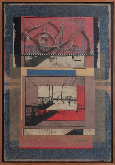 l'étranger 65x46 Francine JUNKA artiste peintre française : techniques mixtes avec peinture acrylique en trompe l’œil, techniques personnelle d'impressions artistiques, retouches d'images, jeux de matières et collages.